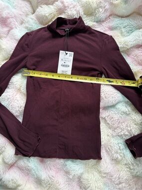 Zara NWT Burgundy Plum Mock Neck Fitted Long Sleeve Top S